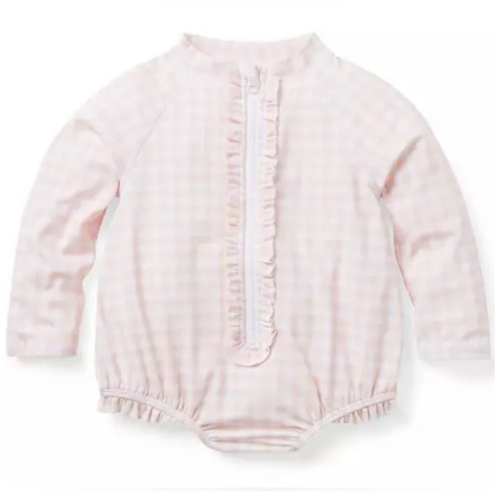 JANIE & JACK BABY RECYCLED GINGHAM RASH GUARD SWIMSUIT Sz 12-18